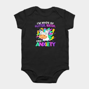 Funny Unicorn I’m Made of Glitter, Water, and Anxiety Retro 80’s Glitched Baby Bodysuit